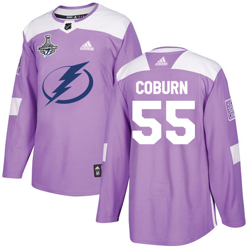 Men Adidas Tampa Bay Lightning #55 Braydon Coburn Purple Authentic Fights Cancer 2020 Stanley Cup Champions Stitched NHL Jersey